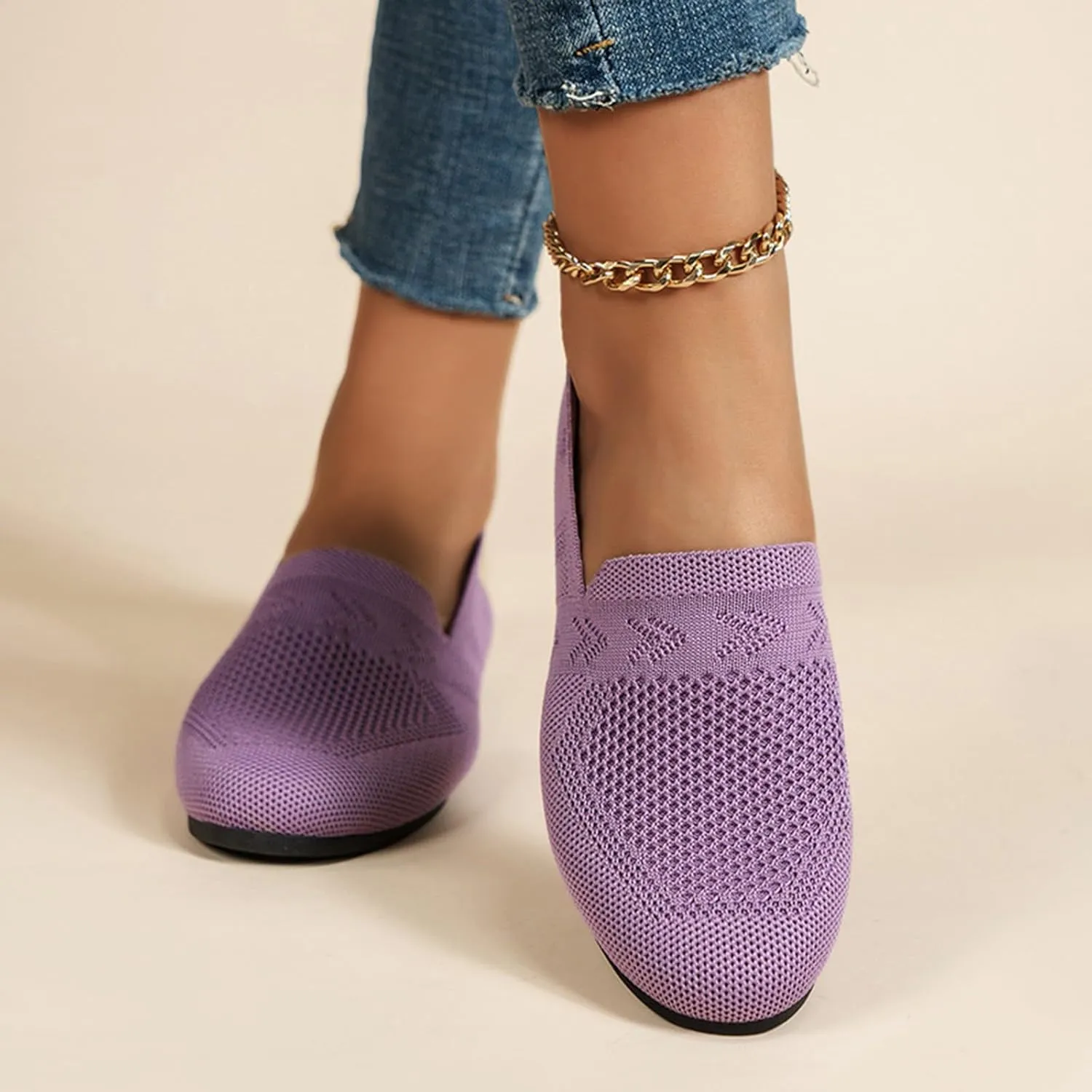 Women's Comfort Ballerina Walking Shoes Shallow Mouth Leisure Flat Shoes Breathable Mesh Sneakers Walking Shoes