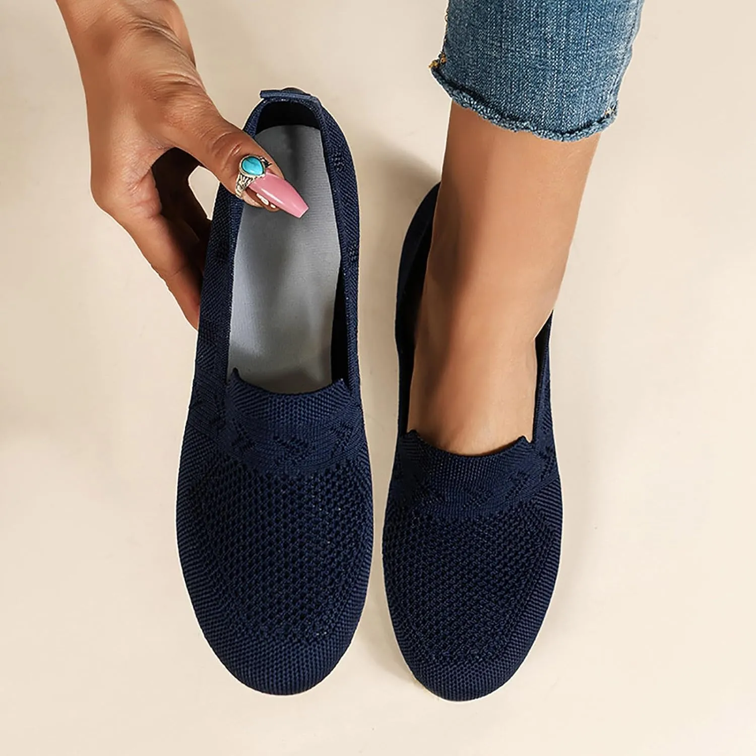 Women's Comfort Ballerina Walking Shoes Shallow Mouth Leisure Flat Shoes Breathable Mesh Sneakers Walking Shoes