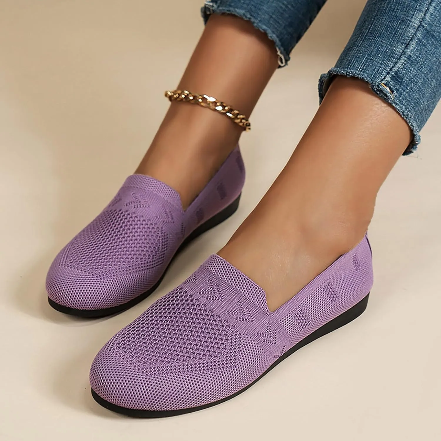 Women's Comfort Ballerina Walking Shoes Shallow Mouth Leisure Flat Shoes Breathable Mesh Sneakers Walking Shoes
