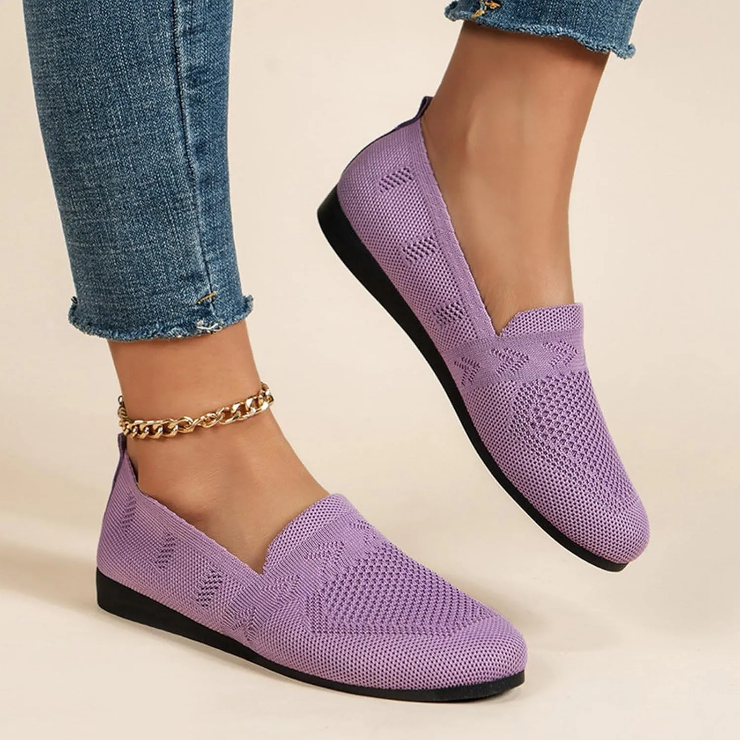 Women's Comfort Ballerina Walking Shoes Shallow Mouth Leisure Flat Shoes Breathable Mesh Sneakers Walking Shoes