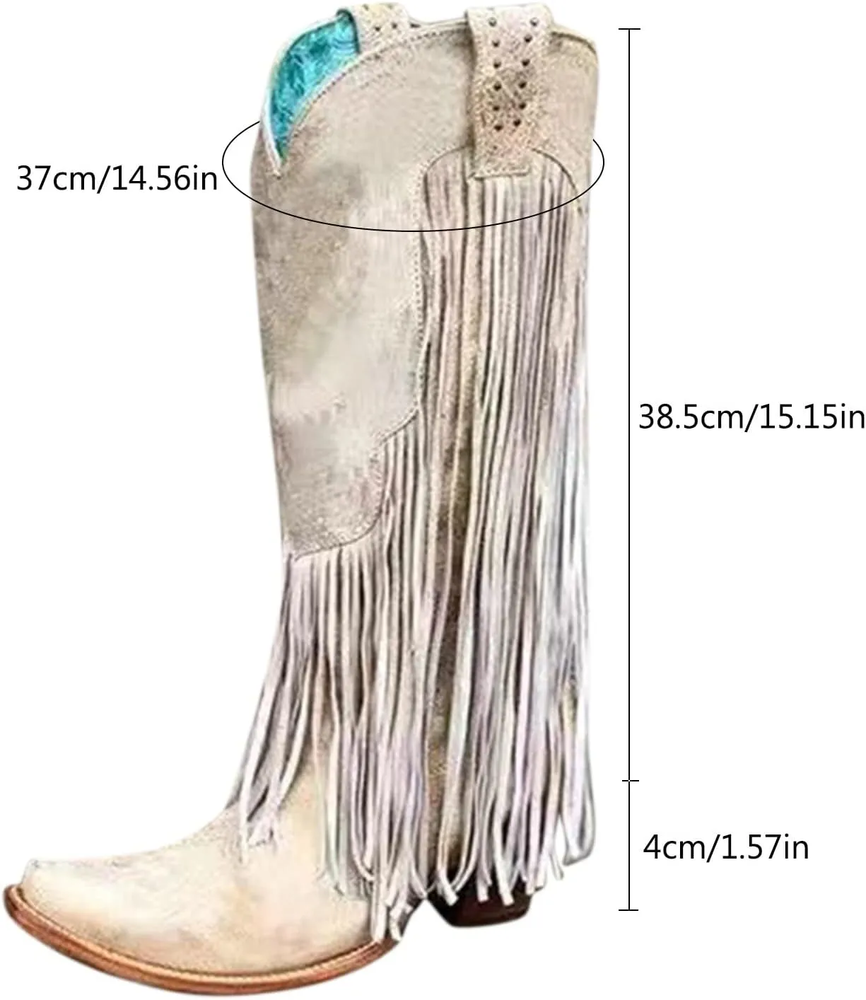 Women's Cowgirl Boots Pointed Toe Fringe Cowboy Boots Western Chunky Mid Heel Boots Knee High Boots with Zipper