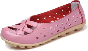 Womens Cowhide Leather Slip On Moccasins Shoes Flat Slipper Comfortable Leather Loafers Breathable Lightweight Round Toe Nurse Loafer Driving Walking Flat Work Shoes