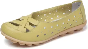 Womens Cowhide Leather Slip On Moccasins Shoes Flat Slipper Comfortable Leather Loafers Breathable Lightweight Round Toe Nurse Loafer Driving Walking Flat Work Shoes