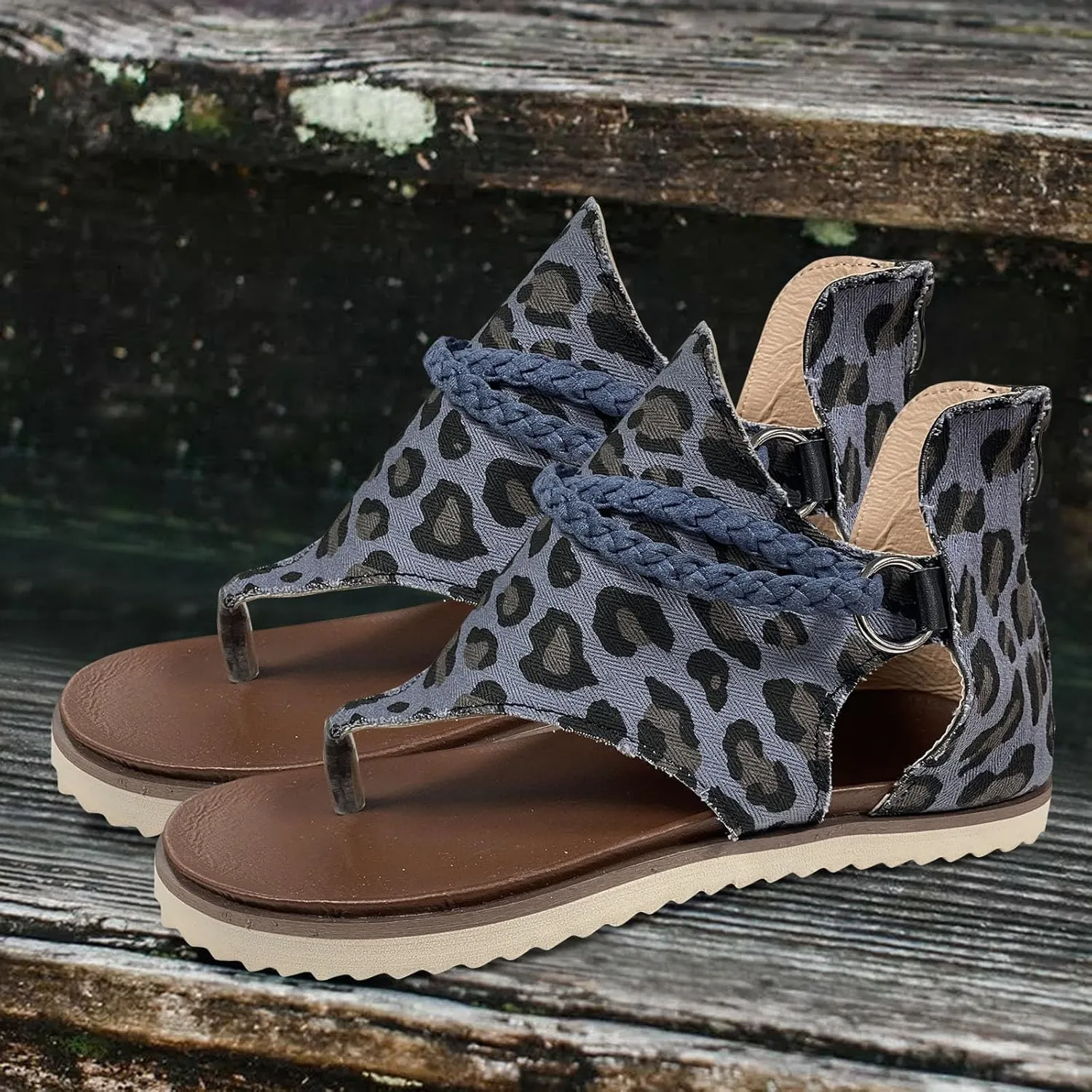 Women's Elastic Ankle Strap Flat Sandals Comfortable Casual Summer Cool Shoes Plantar Fasciitis Sandals