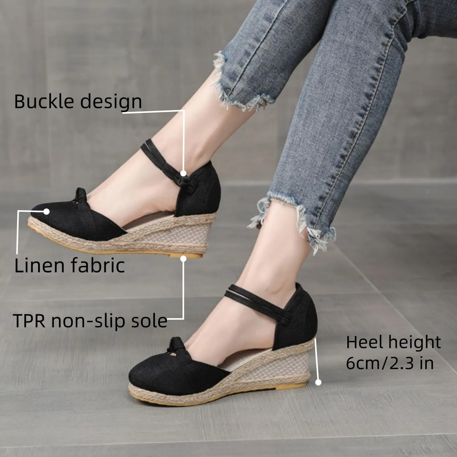 Women's Espadrilles Wedge Sandals Platform Closed Toe Ankle Strap Lace Up Summer Shoes Espadrille Heels Wedges for Women Bohemian Canvas