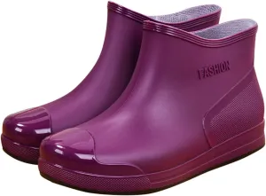 Women's Fashion Rain Boots Low Cut Short Tube Plastic Water Shoes with Non Slip Soles Warm Water Proof Rubber Boots