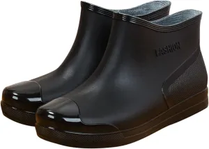 Women's Fashion Rain Boots Low Cut Short Tube Plastic Water Shoes with Non Slip Soles Warm Water Proof Rubber Boots