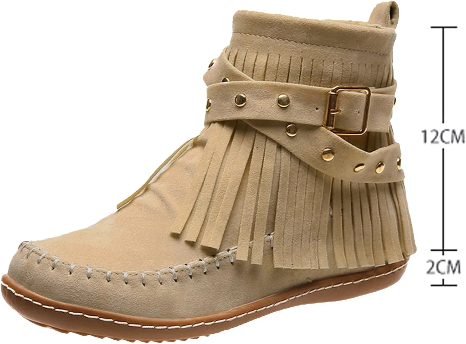 Women's Fringe Tassel Moccasln Ankle Boots Retro Round Toe Zipper Closure Flat Heel Stylish Suede Leather Booties
