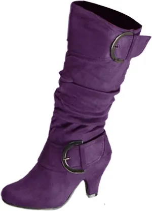 Women's Knee High Boots Buckle Zipper Mid Calf Boots Suede Faux Fur Lining Boots Fashion Side Zipper Long Boots