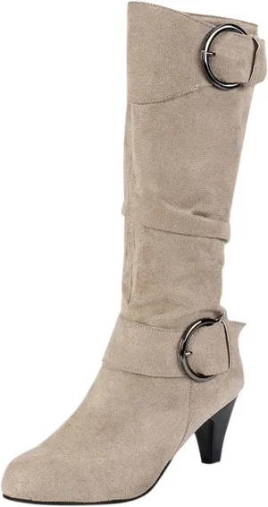 Women's Knee High Boots Buckle Zipper Mid Calf Boots Suede Faux Fur Lining Boots Fashion Side Zipper Long Boots