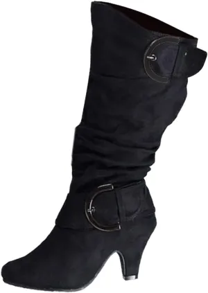 Women's Knee High Boots Buckle Zipper Mid Calf Boots Suede Faux Fur Lining Boots Fashion Side Zipper Long Boots