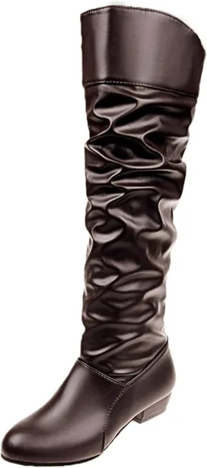 Womens Knee High Boots No Heel,Casual Pull On Tall Boots Slouchy Leather Flat Booties Wide Calf Boots for Women 2024