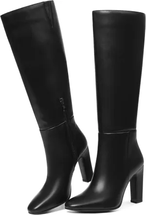 Womens Knee High Boots Round Toe Tall Boots Block High Heel Boots Side Zipper Long Boots Comfortable Fashion Dress Boot