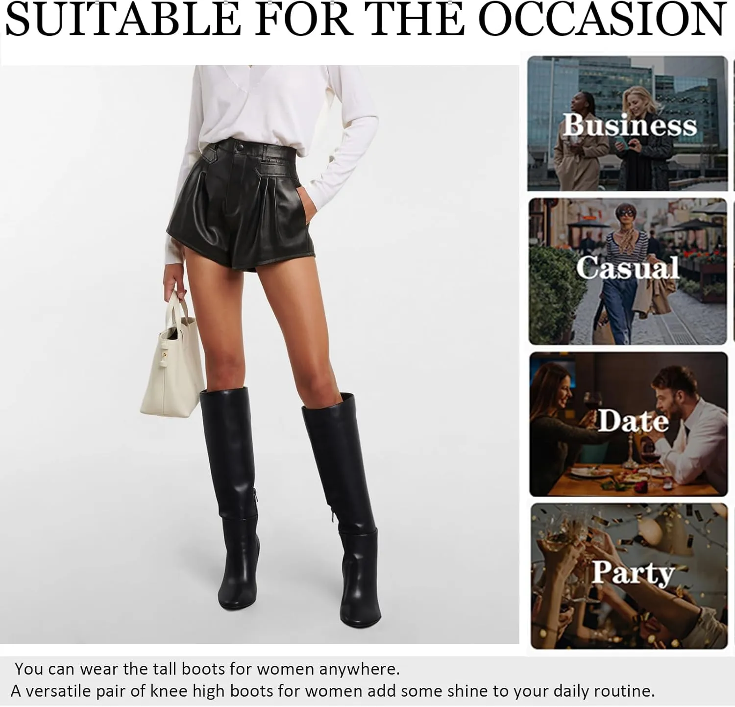 Womens Knee High Boots Round Toe Tall Boots Block High Heel Boots Side Zipper Long Boots Comfortable Fashion Dress Boot