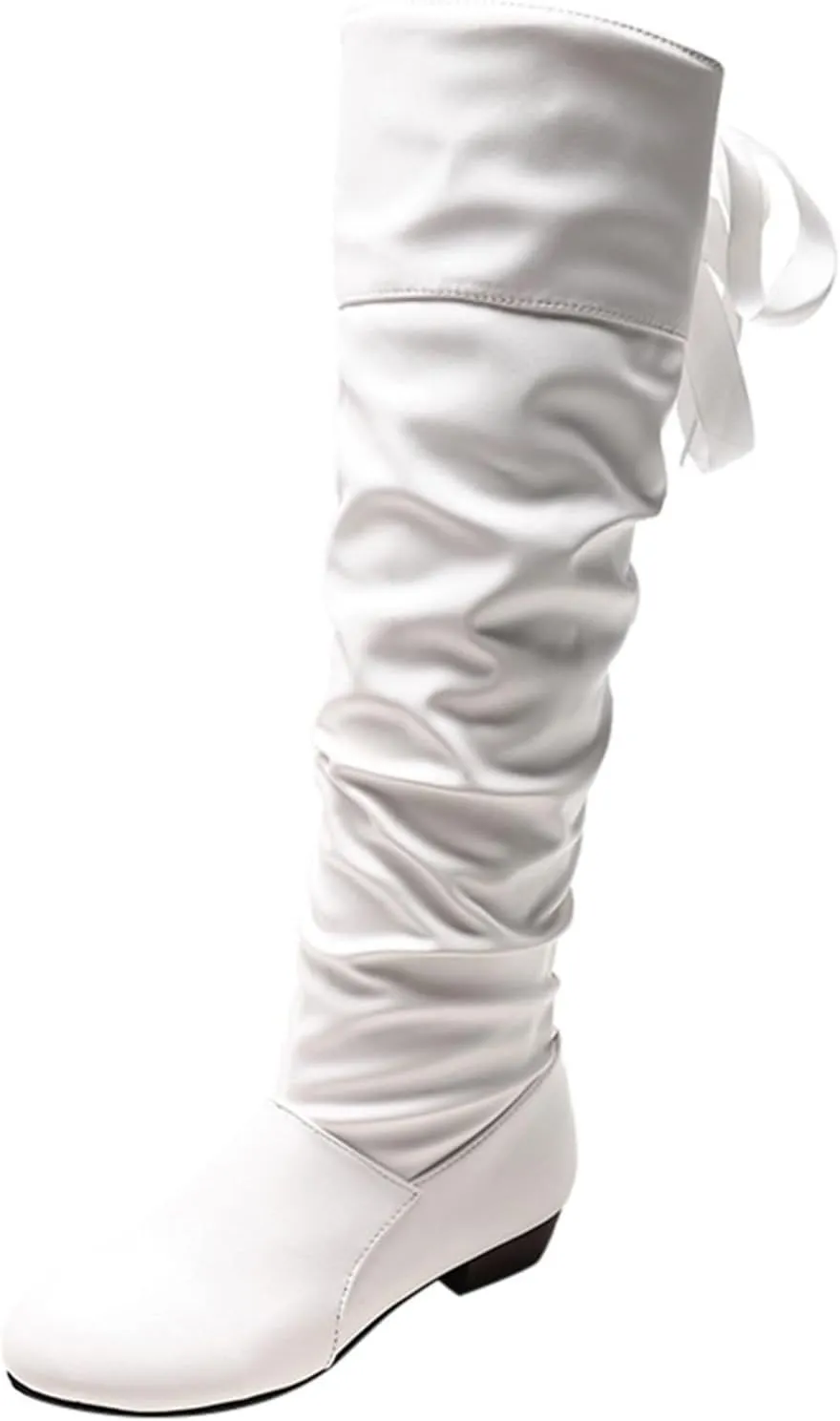 Womens Knee High Boots Wide Calf,Casual Pull On Tall Boots with Zip Slouchy Strap Riding Boots Leather Low Heel Boots