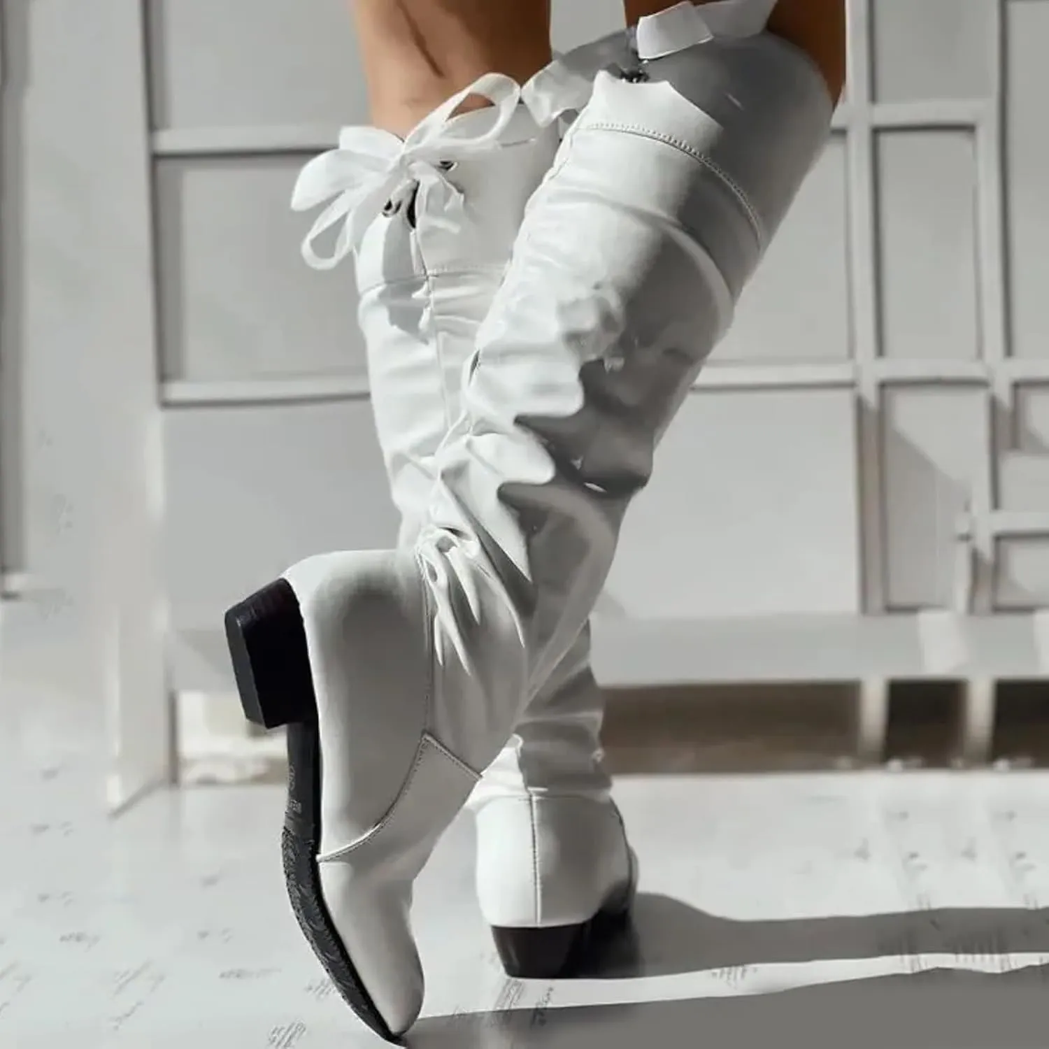 Womens Knee High Boots Wide Calf,Casual Pull On Tall Boots with Zip Slouchy Strap Riding Boots Leather Low Heel Boots