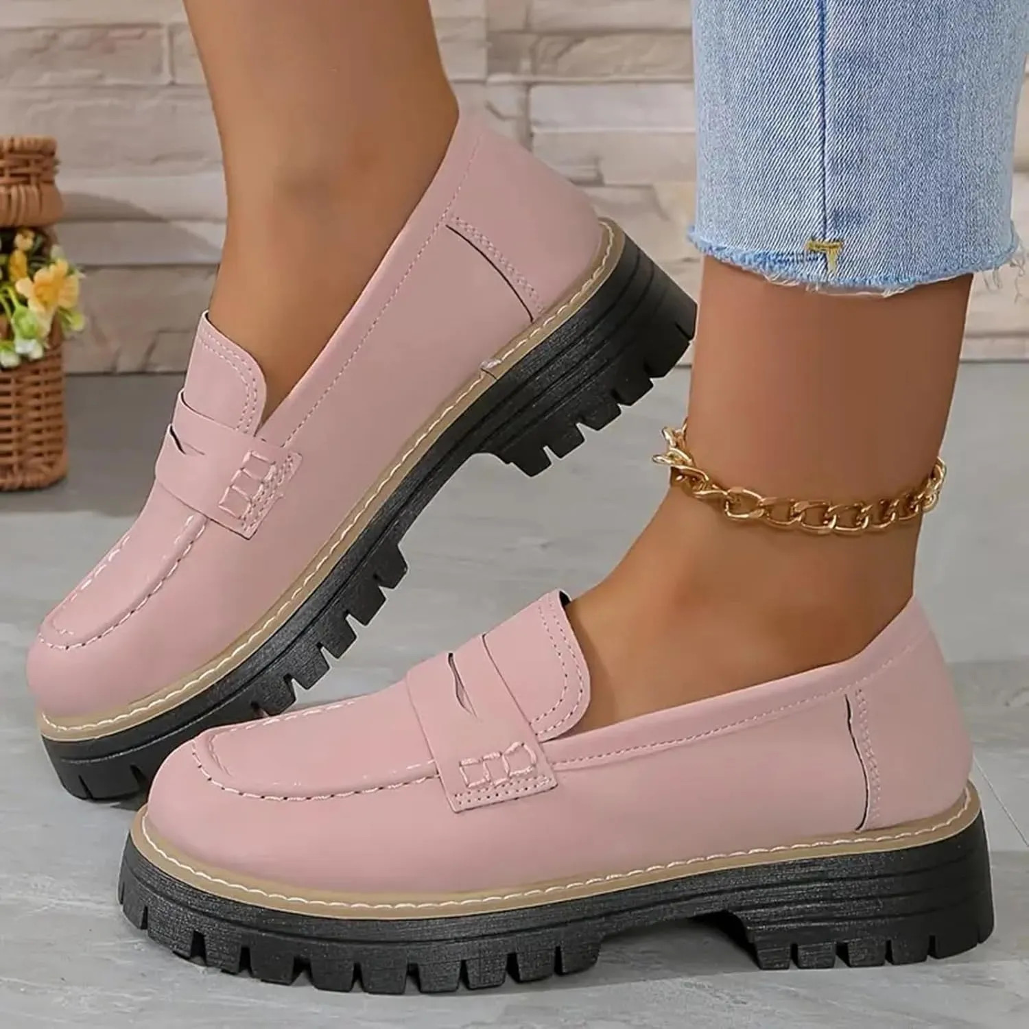 Womens Loafers Comfortable Dress,Chunky Platform Penny Loafers Lug Sole Slip On Fall Shoes Work Business Casual Shoes