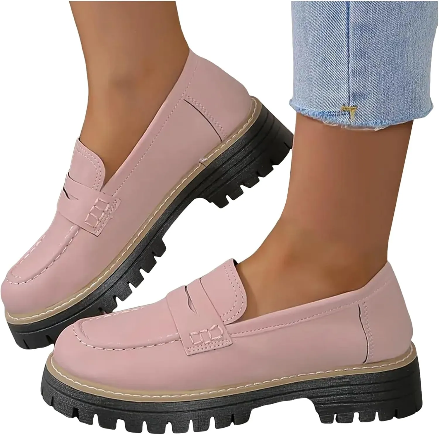 Womens Loafers Comfortable Dress,Chunky Platform Penny Loafers Lug Sole Slip On Fall Shoes Work Business Casual Shoes