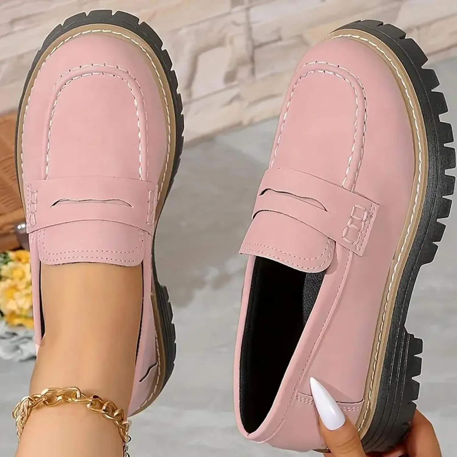 Womens Loafers Comfortable Dress,Chunky Platform Penny Loafers Lug Sole Slip On Fall Shoes Work Business Casual Shoes