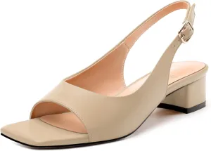 Womens Low Heel Slingbacks, Square Peep Toe Block Heel Sandals for Women, Comfort Heeled Casual Shoes