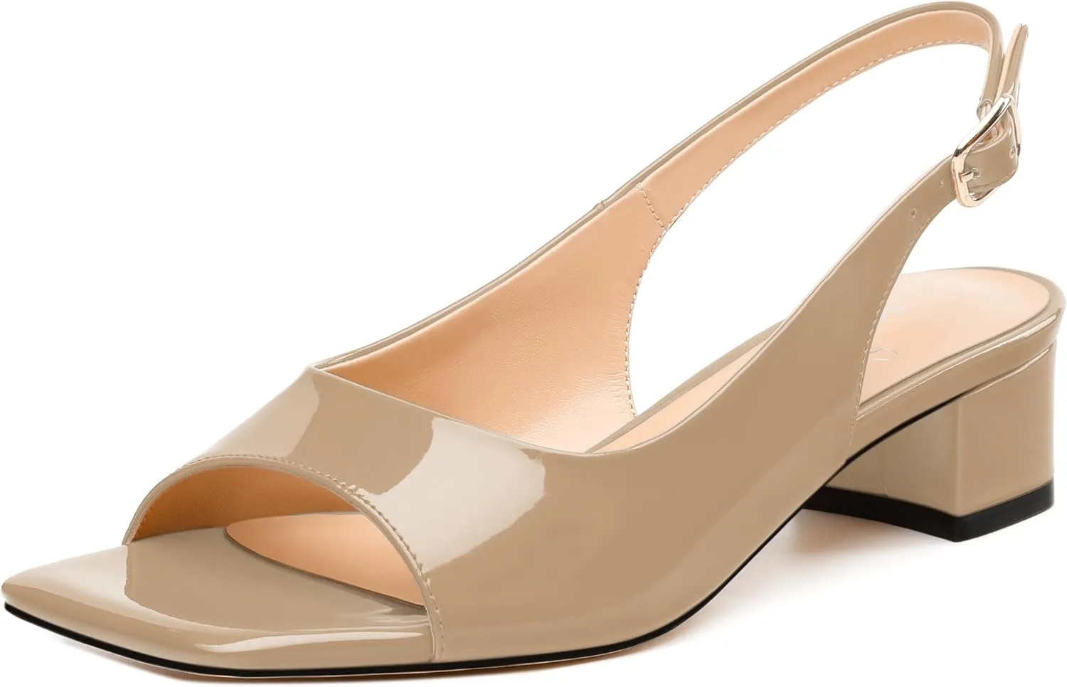 Womens Low Heel Slingbacks, Square Peep Toe Block Heel Sandals for Women, Comfort Heeled Casual Shoes