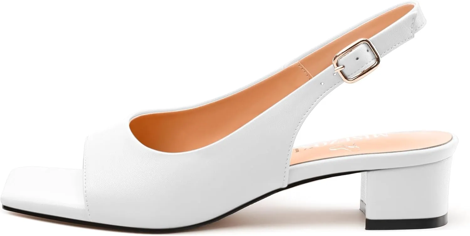Womens Low Heel Slingbacks, Square Peep Toe Block Heel Sandals for Women, Comfort Heeled Casual Shoes