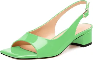 Womens Low Heel Slingbacks, Square Peep Toe Block Heel Sandals for Women, Comfort Heeled Casual Shoes