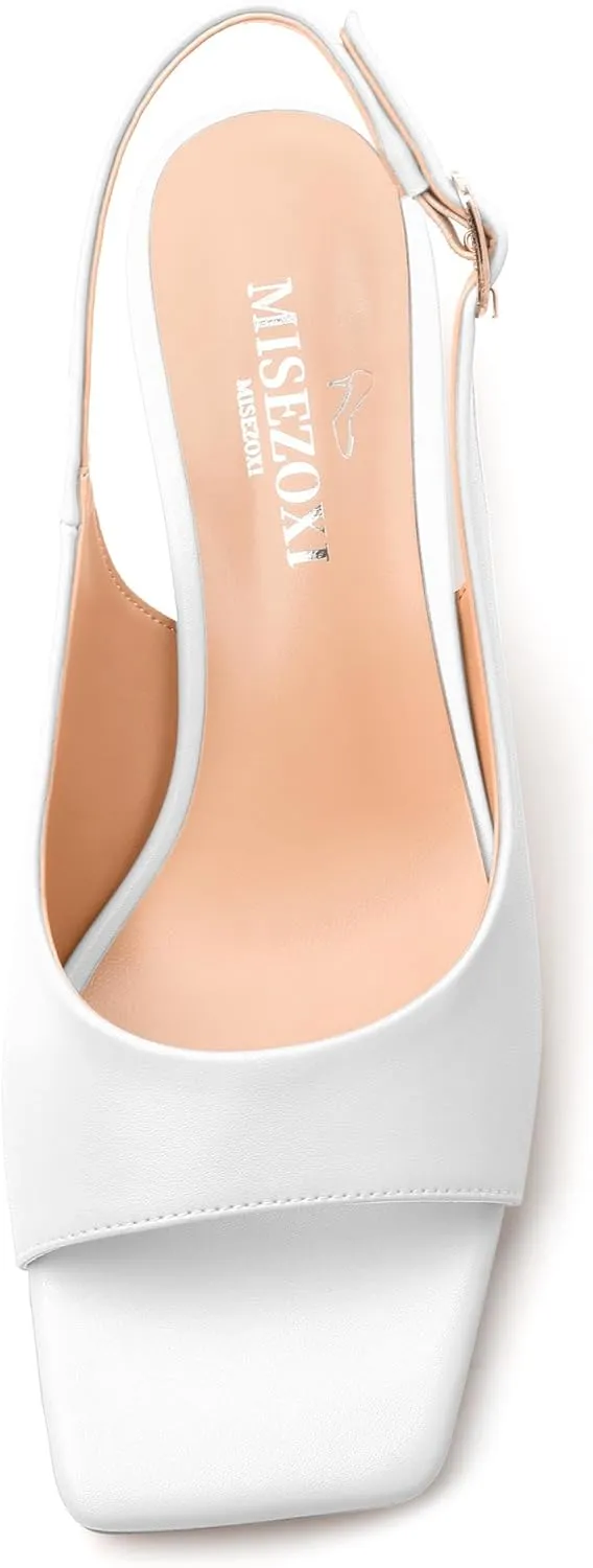 Womens Low Heel Slingbacks, Square Peep Toe Block Heel Sandals for Women, Comfort Heeled Casual Shoes