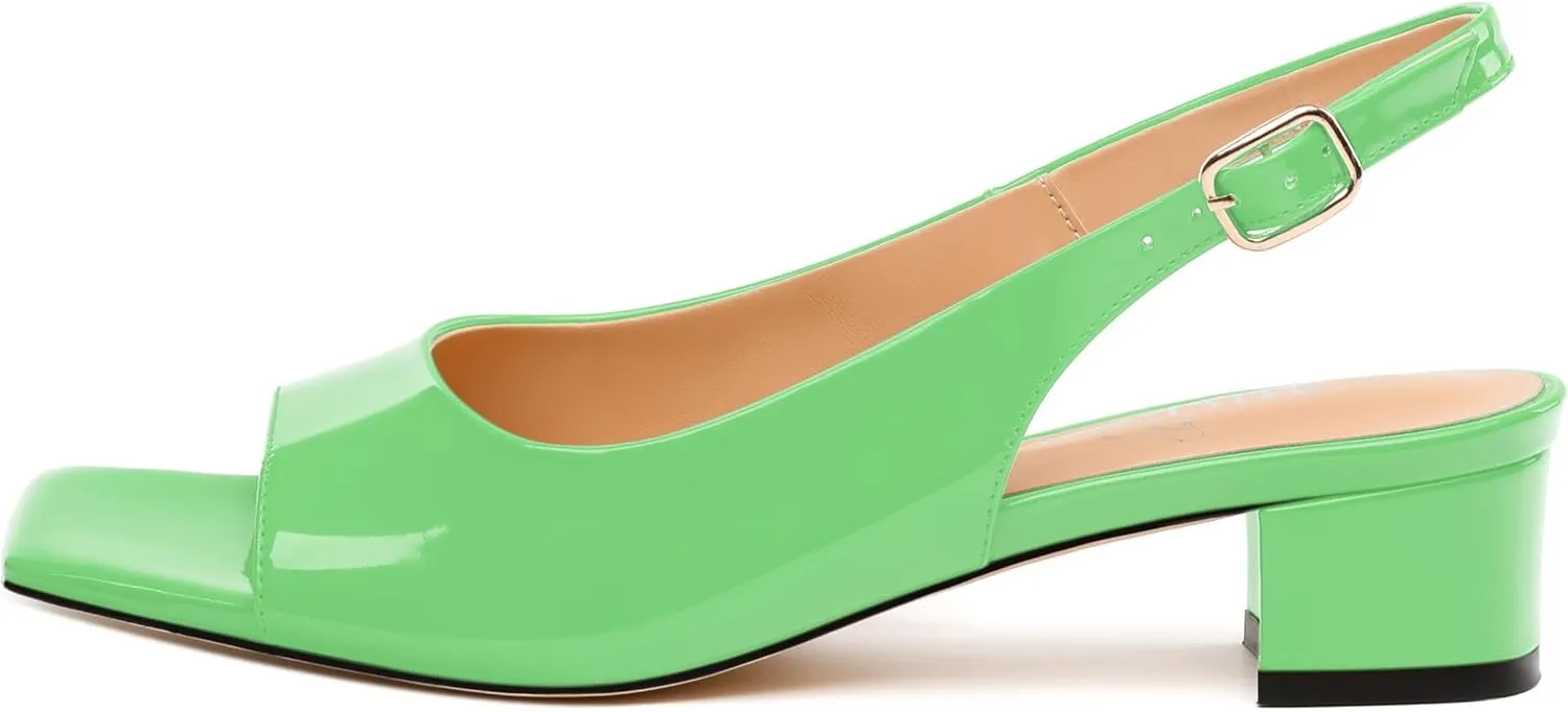 Womens Low Heel Slingbacks, Square Peep Toe Block Heel Sandals for Women, Comfort Heeled Casual Shoes