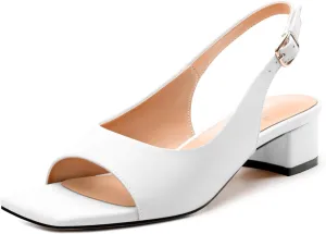 Womens Low Heel Slingbacks, Square Peep Toe Block Heel Sandals for Women, Comfort Heeled Casual Shoes