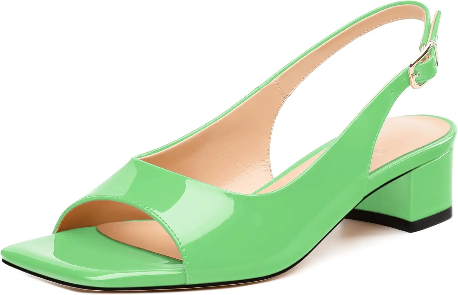 Womens Low Heel Slingbacks, Square Peep Toe Block Heel Sandals for Women, Comfort Heeled Casual Shoes