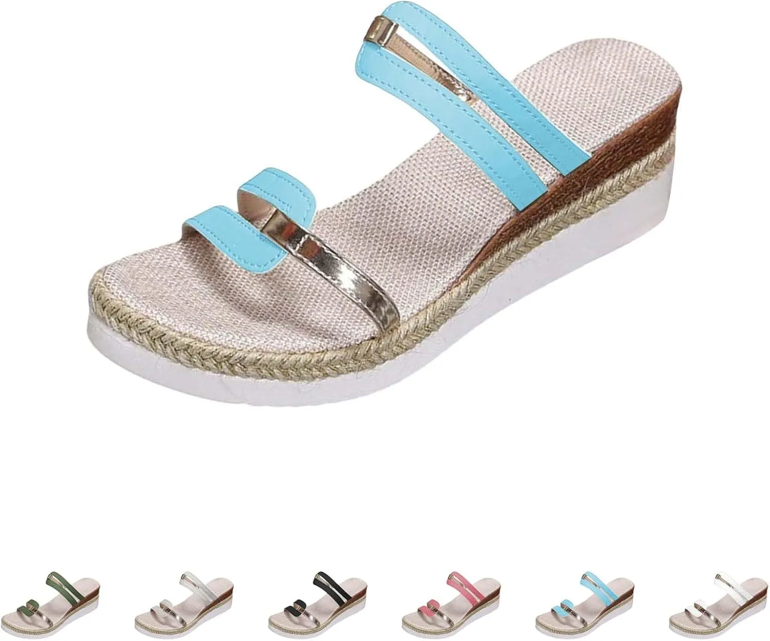 Womens Low Wedge Sandals Trendy Strappy Slip On Dressy Platform Slippers Open Toe Strappy Espadrille Wedges Shoes