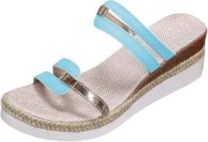 Womens Low Wedge Sandals Trendy Strappy Slip On Dressy Platform Slippers Open Toe Strappy Espadrille Wedges Shoes