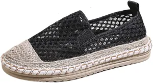 Women's Mary Jane Espadrilles Flats Closed Round Toe, Woven Mesh Ballet Flats Knot Comfortable Dress Loafers Shoes