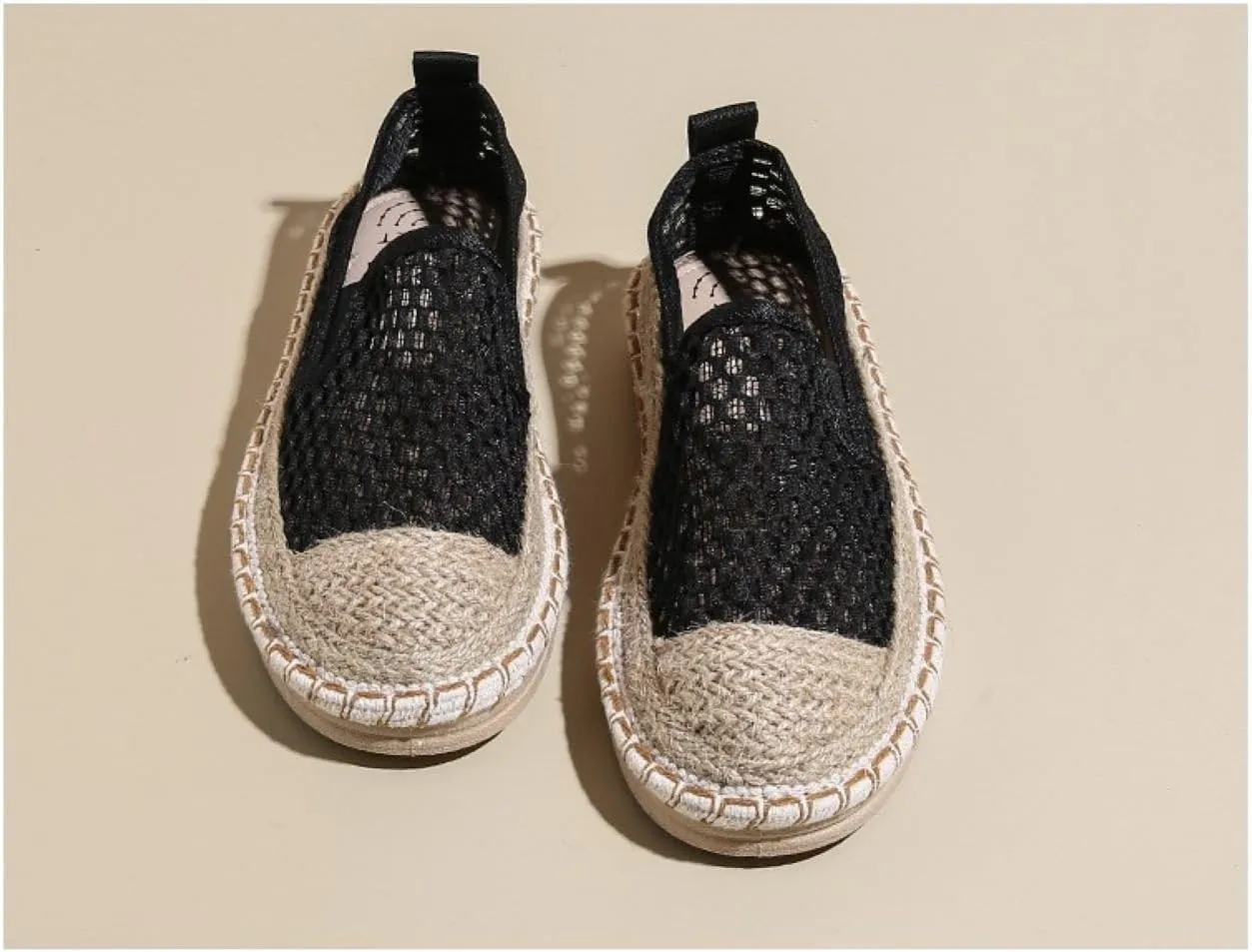 Women's Mary Jane Espadrilles Flats Closed Round Toe, Woven Mesh Ballet Flats Knot Comfortable Dress Loafers Shoes