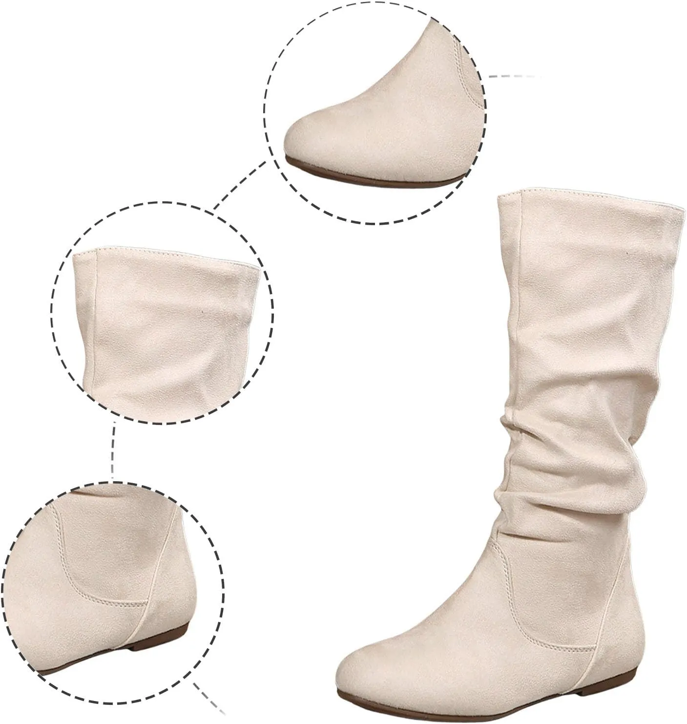 Women's Mid Calf Dress Boots Ladies Fashion Solid Color Suede Pleated Pile Boots British Style Flat with Pull-Up Tabs