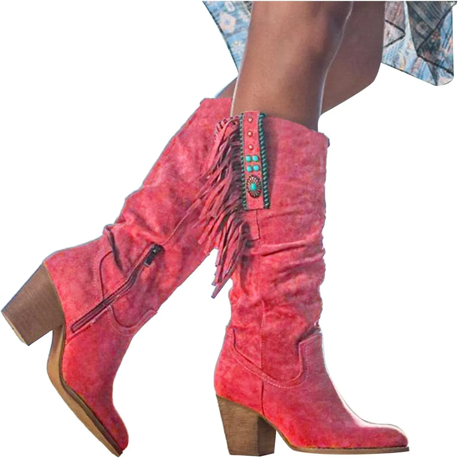 Women's Mid Calf Rain Boots Knee Boots Women's Chunky BootsPointy Zipper High Toe Side Heel Slouchy Short Garden Shose