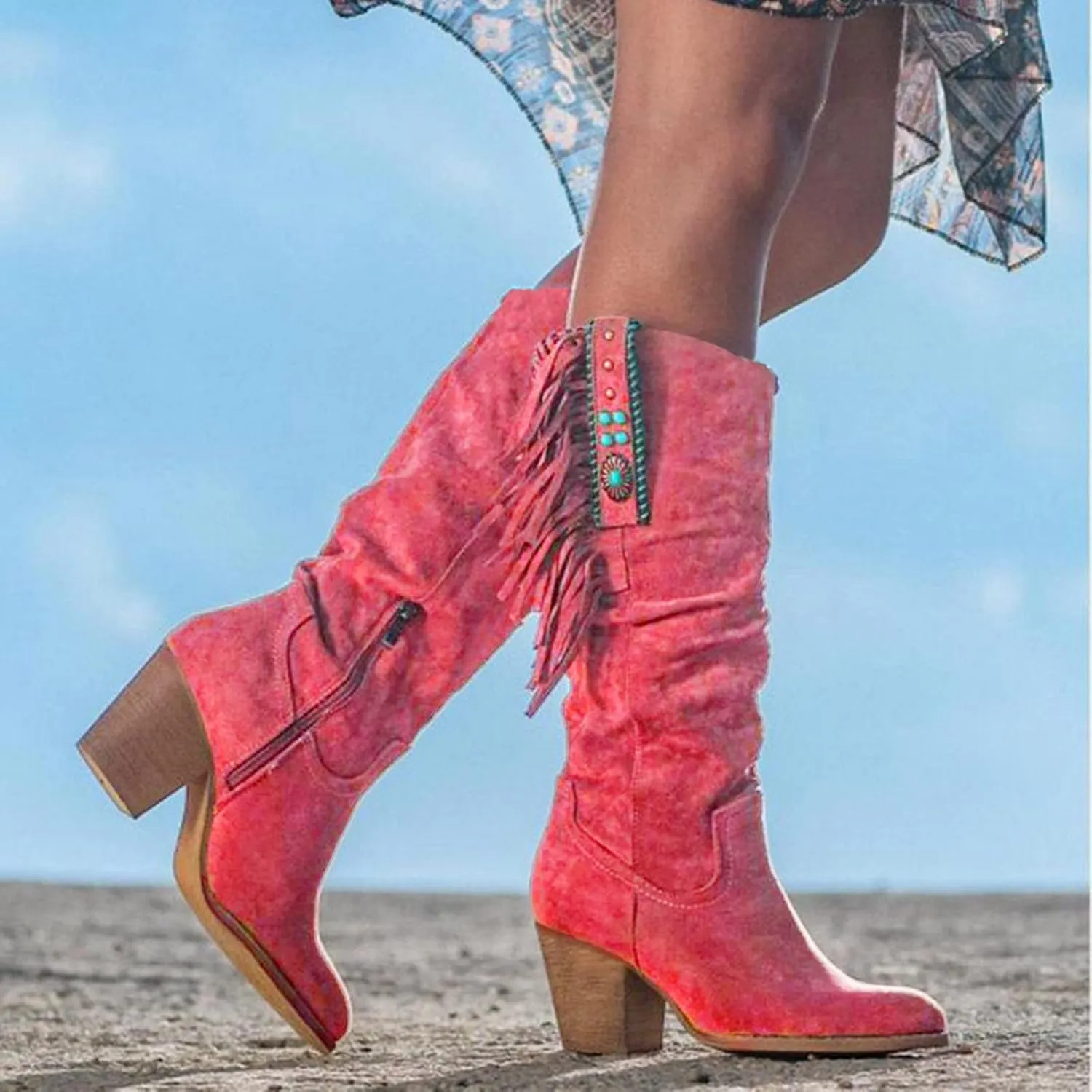Women's Mid Calf Rain Boots Knee Boots Women's Chunky BootsPointy Zipper High Toe Side Heel Slouchy Short Garden Shose