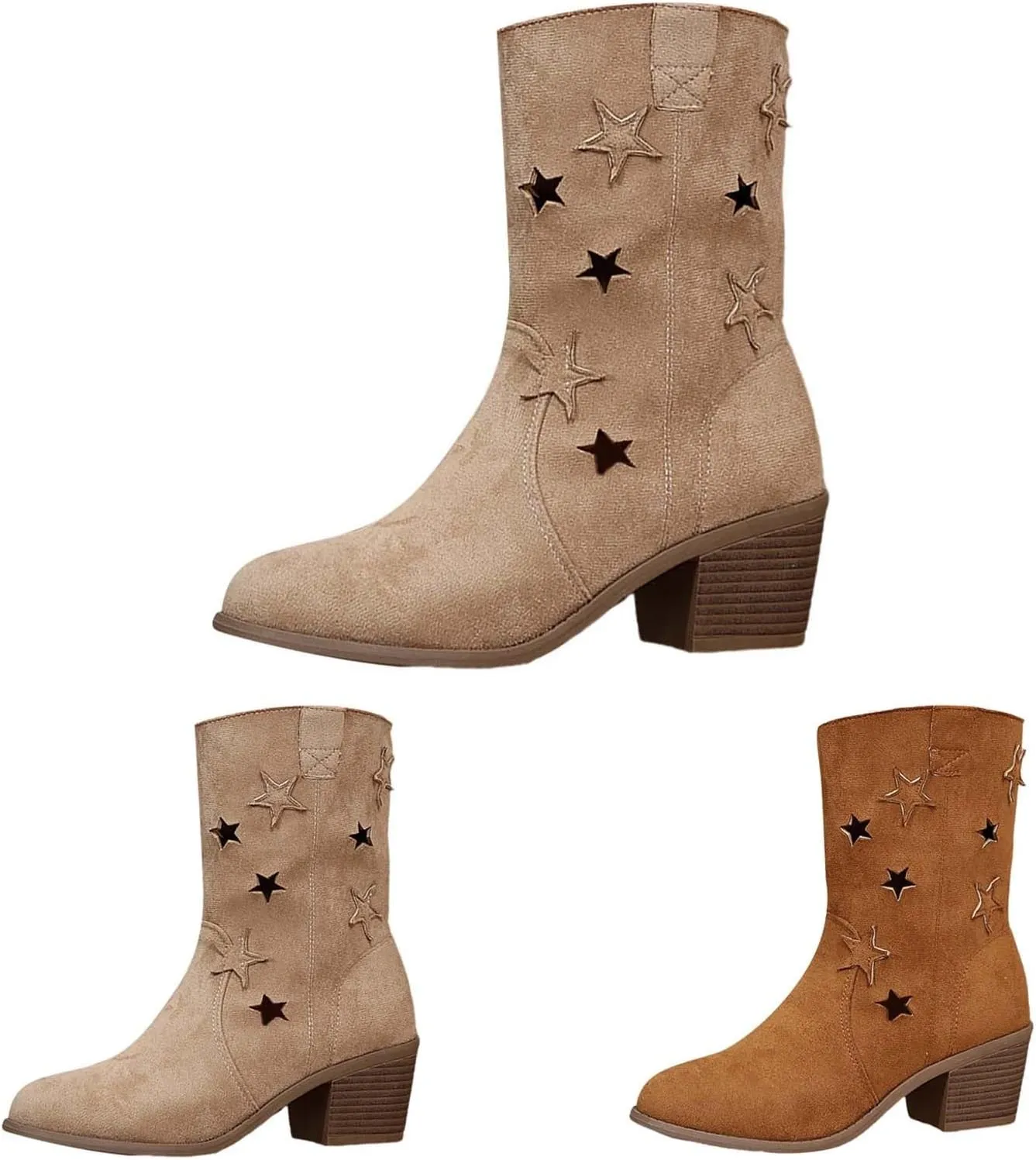 Womens Modern Western Cowboy Distressed Boot with Chunky Heels Wide Mid Calf Pointed Toe Fashion Solid Boots