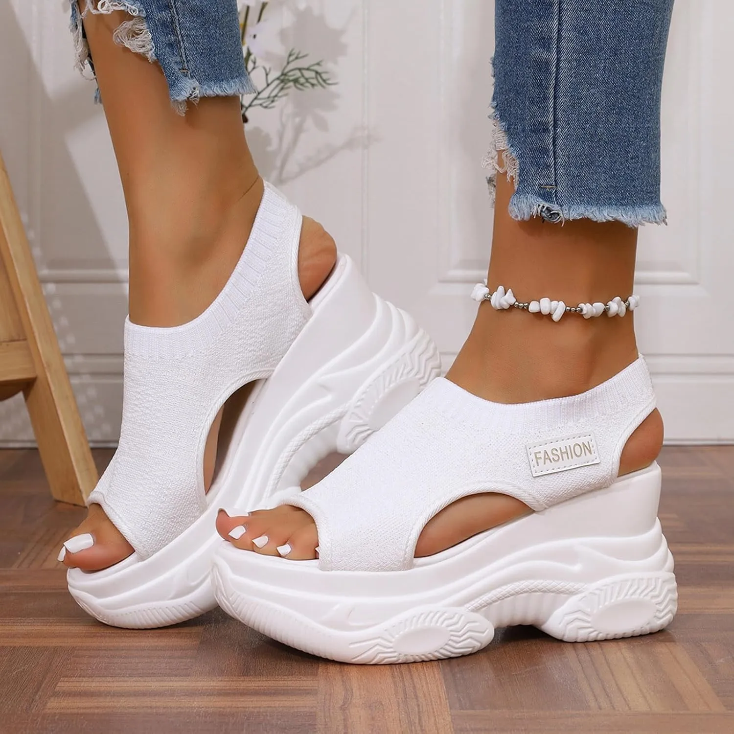 Women's Peep Toe Platform Sneakers Summer Athletic Sport Walking Sandals Arch Support Comfy Orthotic Sandal Slip Ons