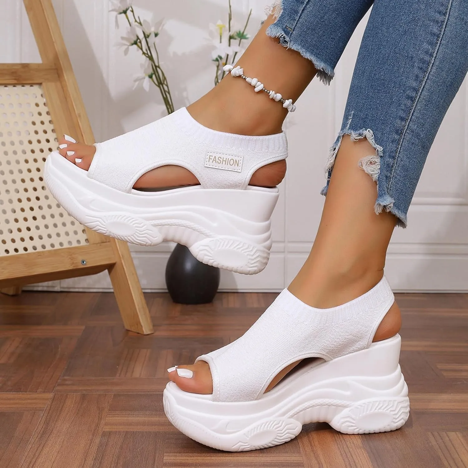 Women's Peep Toe Platform Sneakers Summer Athletic Sport Walking Sandals Arch Support Comfy Orthotic Sandal Slip Ons