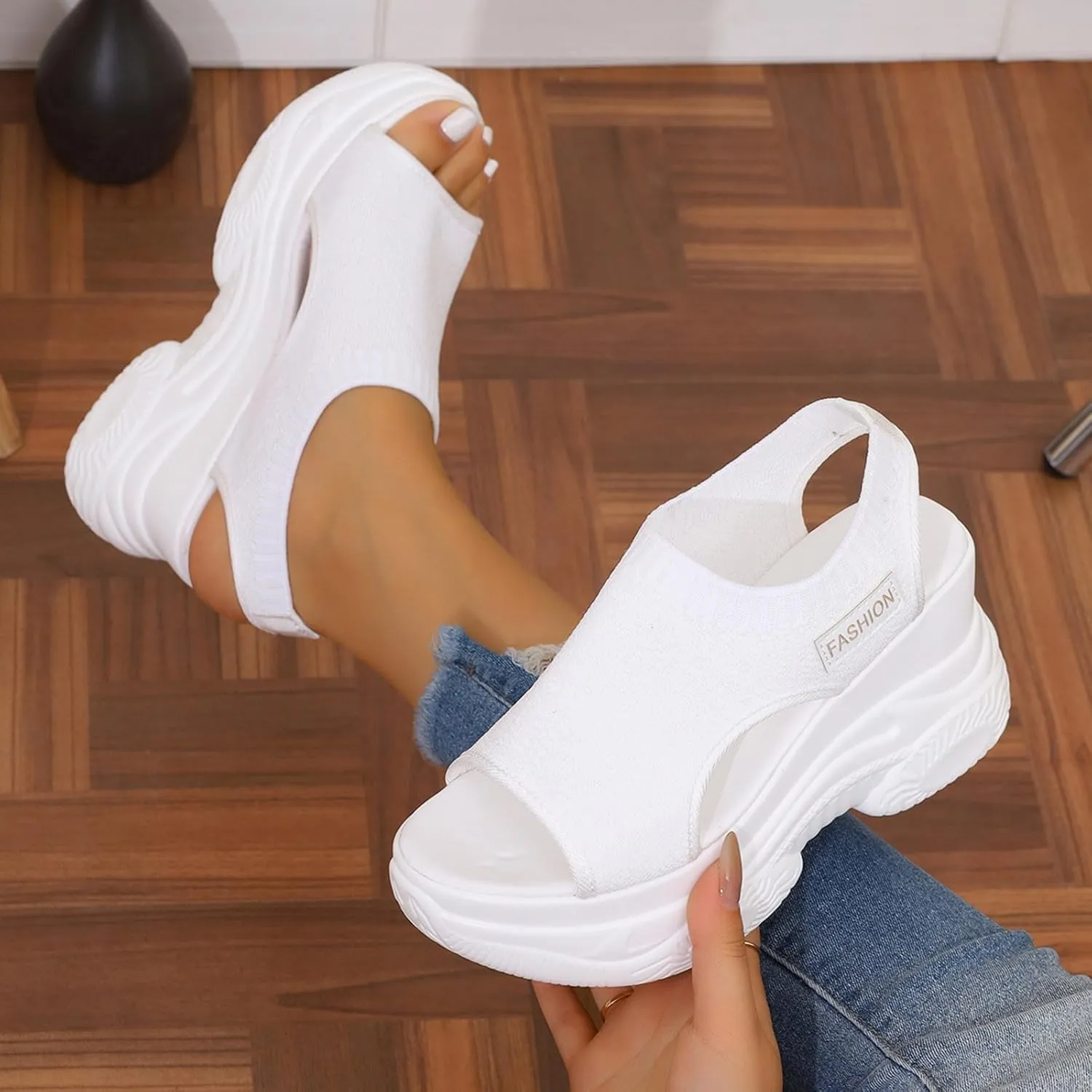 Women's Peep Toe Platform Sneakers Summer Athletic Sport Walking Sandals Arch Support Comfy Orthotic Sandal Slip Ons