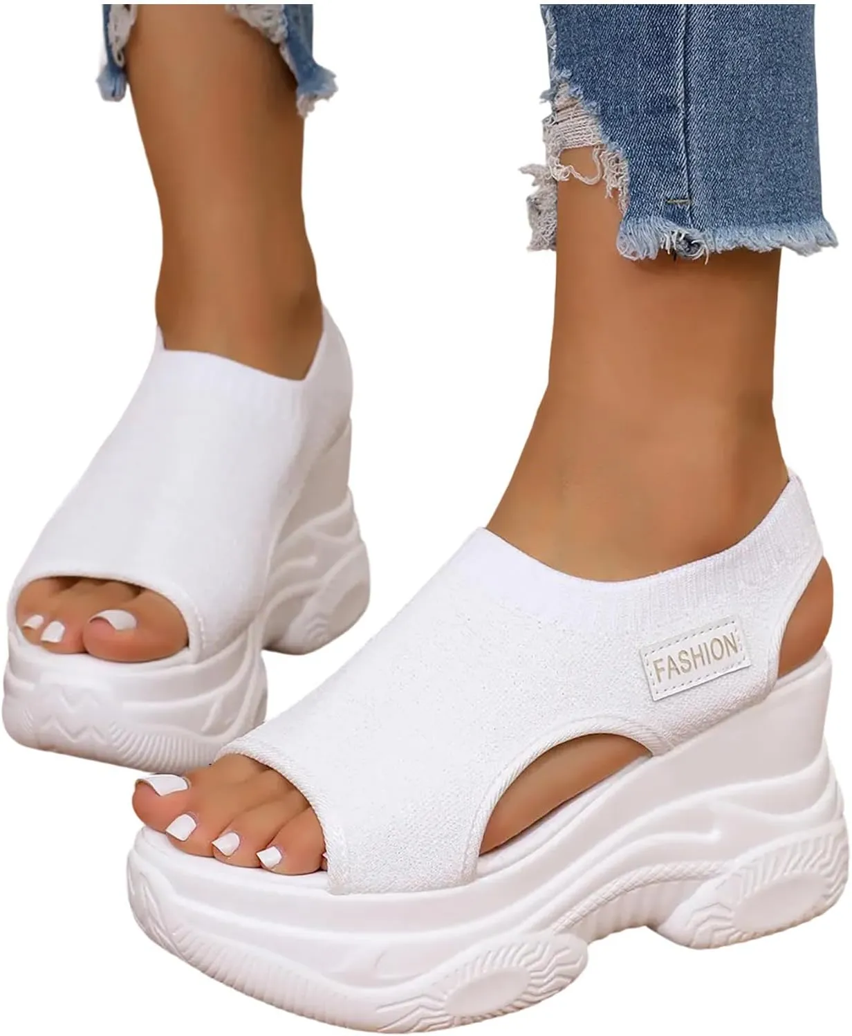 Women's Peep Toe Platform Sneakers Summer Athletic Sport Walking Sandals Arch Support Comfy Orthotic Sandal Slip Ons