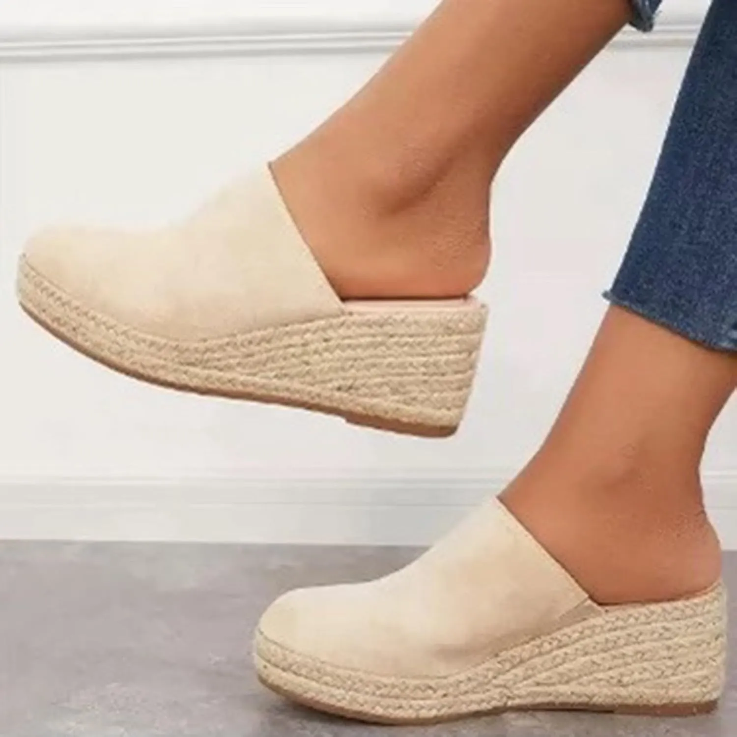 Womens Platform Wedge Sandals Closed Toe Slip On Causal Sandals Summer Beach Bohemia Espadrille Slides Shoes