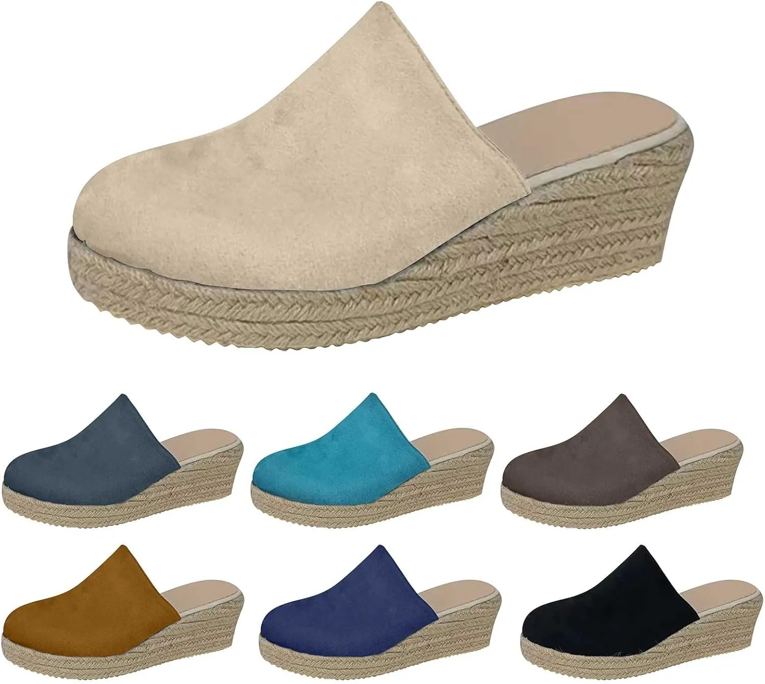 Womens Platform Wedge Sandals Closed Toe Slip On Causal Sandals Summer Beach Bohemia Espadrille Slides Shoes