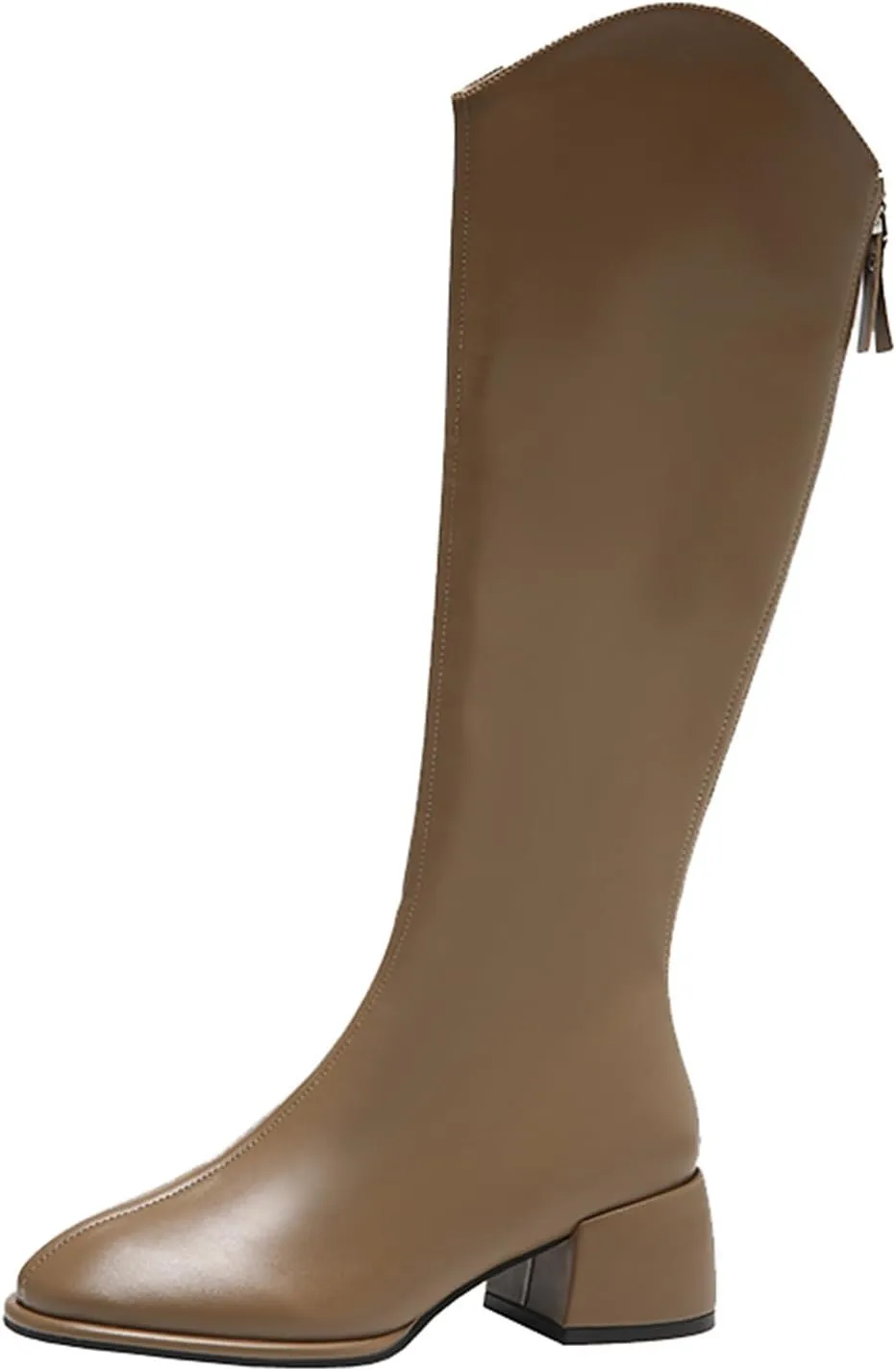 Women's PU Chunky Heel Pointed Toe Knee High Boots Comfortable Zipper Fall Winter Fashion Wedding Party Dress Boots