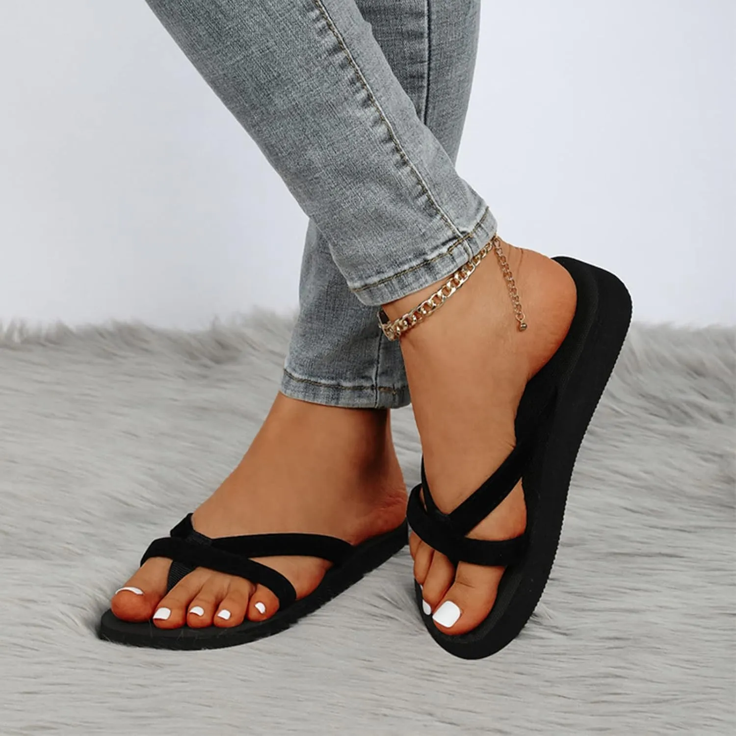 Women's Sandals Black Womens Shoes Dressy Sandals Flip Flops for Men Wide Feet Womens Flat Sandal Slip on Casual Flat Women's Elastic Strap Flat Sandal