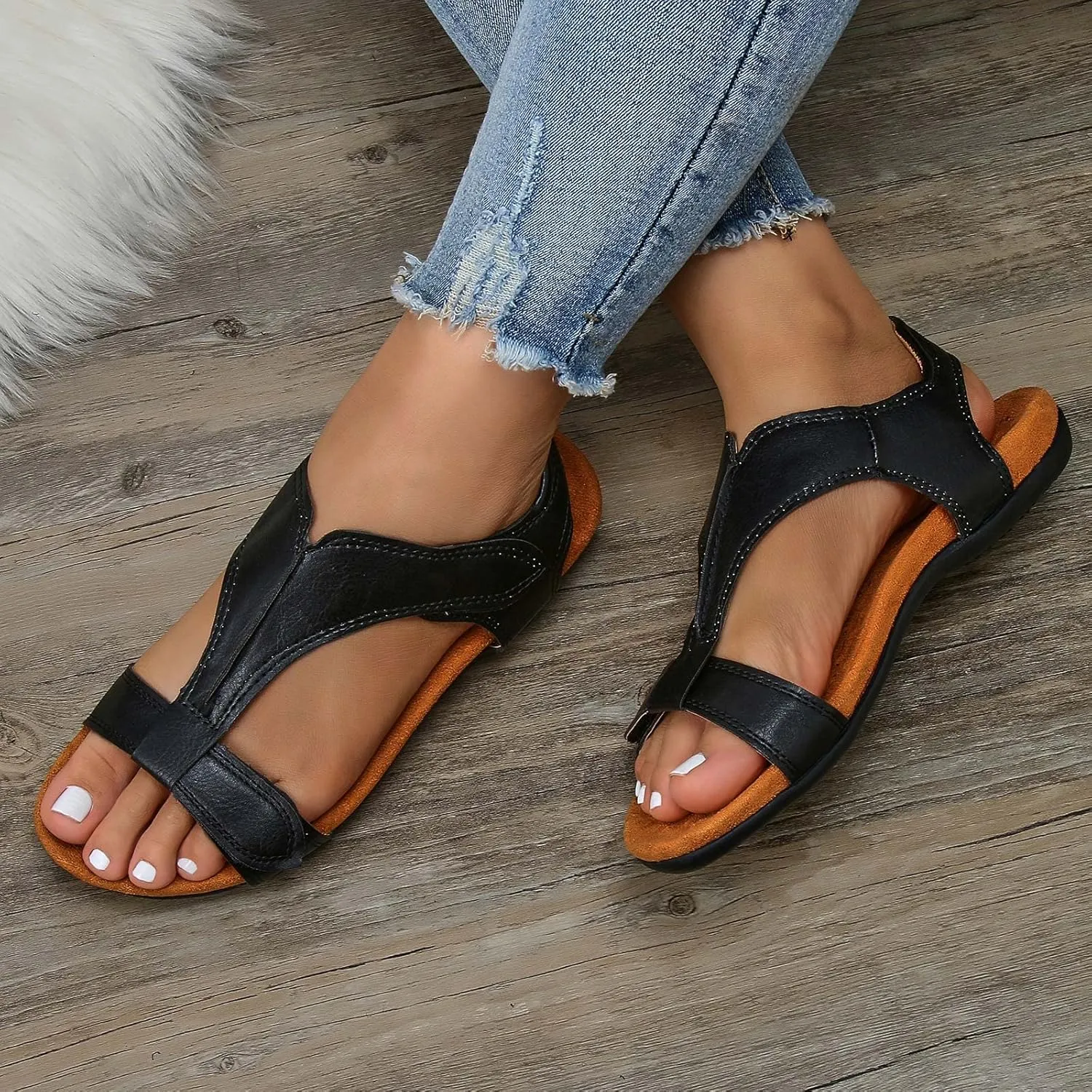 Womens Sandals Comfortable Dressy Women's Brown Sandals Flip Flops for Women Waterproof Flat Sandal Women Slip on Casual Flat Sandal Women Wedge Shoes