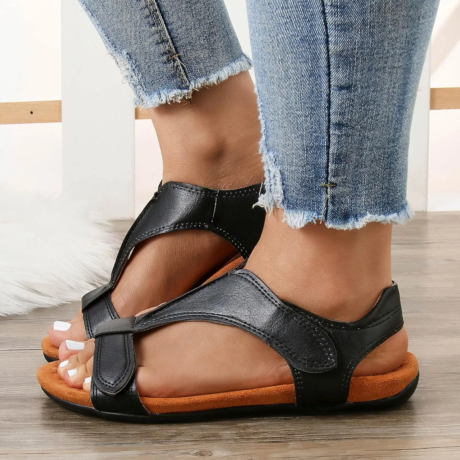 Womens Sandals Comfortable Dressy Women's Brown Sandals Flip Flops for Women Waterproof Flat Sandal Women Slip on Casual Flat Sandal Women Wedge Shoes