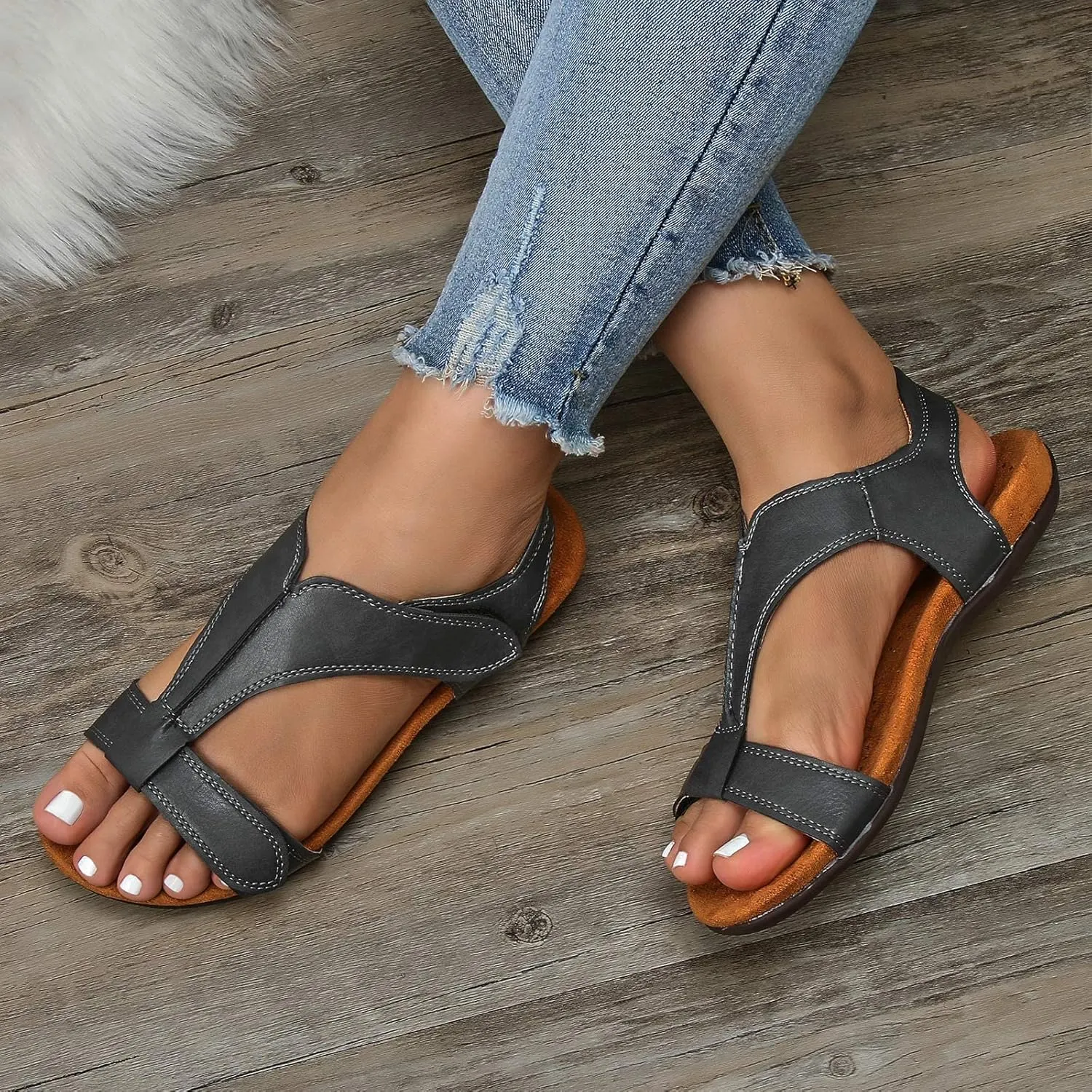 Womens Sandals Comfortable Dressy Women's Brown Sandals Flip Flops for Women Waterproof Flat Sandal Women Slip on Casual Flat Sandal Women Wedge Shoes